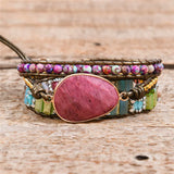 Natural Stone Crystal Weaving Leather Wrap Bracelet