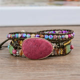 Natural Stone Crystal Weaving Leather Wrap Bracelet