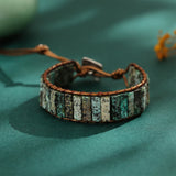 Green Stone Wrap Bracelet with Geometric Beads