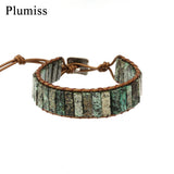 Green Stone Wrap Bracelet with Geometric Beads