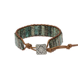 Green Stone Wrap Bracelet with Geometric Beads