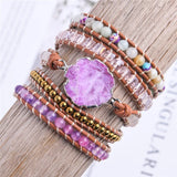 Leather Wrap Bracelet Natural Stones Beads Crystal Weaving Art