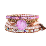 Leather Wrap Bracelet Natural Stones Beads Crystal Weaving Art