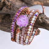 Leather Wrap Bracelet Natural Stones Beads Crystal Weaving Art