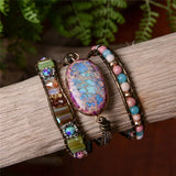Leather Wrap Bracelet with Stones Natural Beads Crystal Weaving