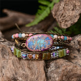 Leather Wrap Bracelet with Stones Natural Beads Crystal Weaving
