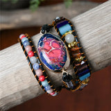 Leather Wrap Bracelet W/ Stones Beads Crystal Weaving Art Bracelet