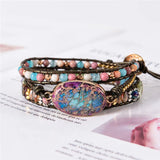 Leather Wrap Bracelet with Stones Natural Beads Crystal Weaving