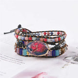 Leather Wrap Bracelet W/ Stones Beads Crystal Weaving Art Bracelet