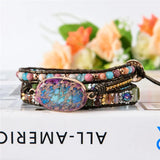 Leather Wrap Bracelet with Stones Natural Beads Crystal Weaving