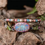 Leather Wrap Bracelet with Stones Natural Beads Crystal Weaving