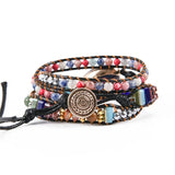 Leather Wrap Bracelet W/ Stones Beads Crystal Weaving Art Bracelet