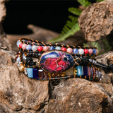 Leather Wrap Bracelet W/ Stones Beads Crystal Weaving Art Bracelet
