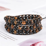 Leather Wrap Bracelet Tiger Eye Beads Crystal Weaving Men Women