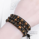 Leather Wrap Bracelet Tiger Eye Beads Crystal Weaving Men Women