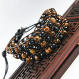 Leather Wrap Bracelet Tiger Eye Beads Crystal Weaving Men Women