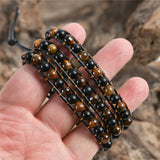 Leather Wrap Bracelet Tiger Eye Beads Crystal Weaving Men Women