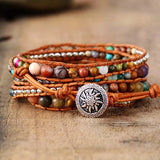 Leather Wrap Bracelets Women Graduated Natural Stones