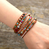 Leather Wrap Bracelets Women Graduated Natural Stones