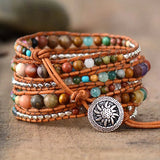 Leather Wrap Bracelets Women Graduated Natural Stones