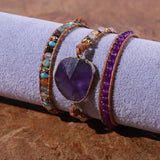 Leather Wrap Bracelet with Amethyst Crystals