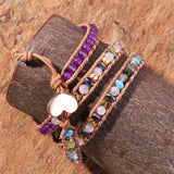 Leather Wrap Bracelet with Amethyst Crystals