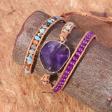 Leather Wrap Bracelet with Amethyst Crystals