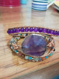 Leather Wrap Bracelet with Amethyst Crystals