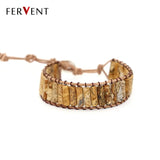 Boho Leather Wrap Bracelet with Jasper Natural Stone