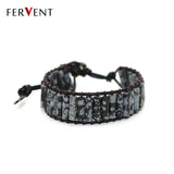 Boho Leather Wrap Bracelet with Jasper Natural Stone