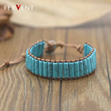 Boho Leather Wrap Bracelet with Cylinder Bead and Turquoises