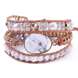 Leather Wrap Bracelet Natural Stone Pine Crystal Beaded Art Bohemian Jewelry