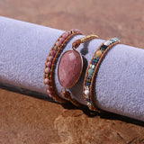 Leather Wrapped Bracelet Stone Multicolor Bead Tiger Bard Weaving Art Gift