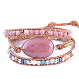 Leather Wrapped Bracelet Stone Multicolor Bead Tiger Bard Weaving Art Gift