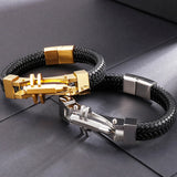Leather Wristband Bangle Man Bracelet Stainless Steel Wrap Bracelet