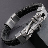 Leather Wristband Bangle Man Bracelet Stainless Steel Wrap Bracelet