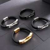 Leather Wristband Bangle Man Bracelet Stainless Steel Wrap Bracelet