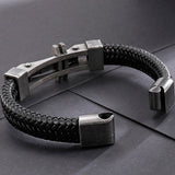 Leather Wristband Bangle Man Bracelet Stainless Steel Wrap Bracelet