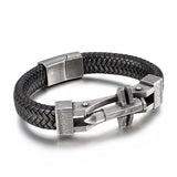 Leather Wristband Bangle Man Bracelet Stainless Steel Wrap Bracelet