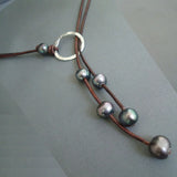 Leather & Pearls Silver Necklace