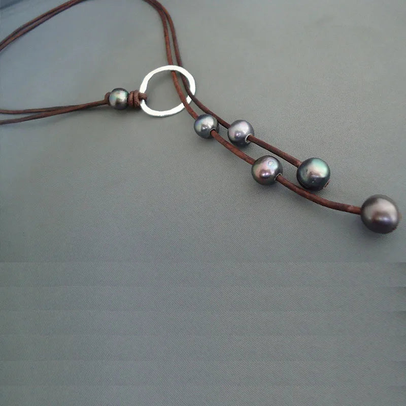 Leather & Pearls Silver Necklace
