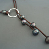 Leather & Pearls Silver Necklace