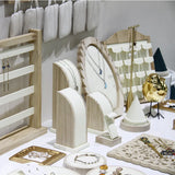 Leather Bag Jewelry Display Real Wood PU Necklaces Earrings Ring Display