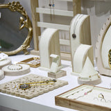 Leather Bag Jewelry Display Real Wood PU Necklaces Earrings Ring Display