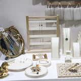 Leather Bag Jewelry Display Real Wood PU Necklaces Earrings Ring Display