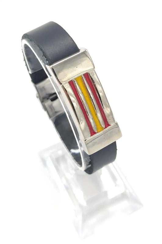 Leather Bracelet Spain Flag Enamelled Stitching
