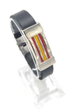 Leather Bracelet Spain Flag Enamelled Stitching