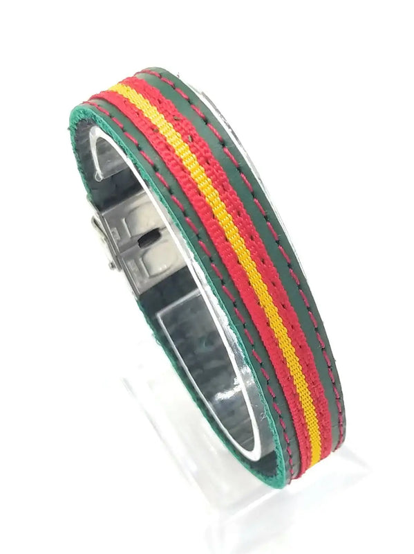 Spain Flag Leather Bracelet with Ribbon Trim