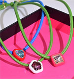 Leather Gemstone Necklace Small Flower Clavicle Chain Ins Sweet Necklace