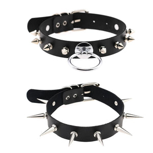 Leather Rivet Choker Necklace - Woman Chains